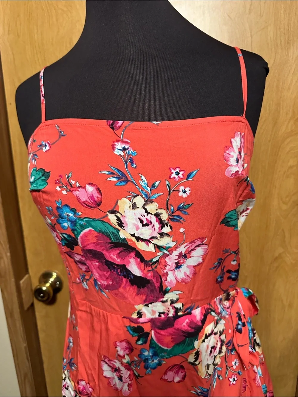 Express Coral Floral Spaghetti Strap Mini Dress